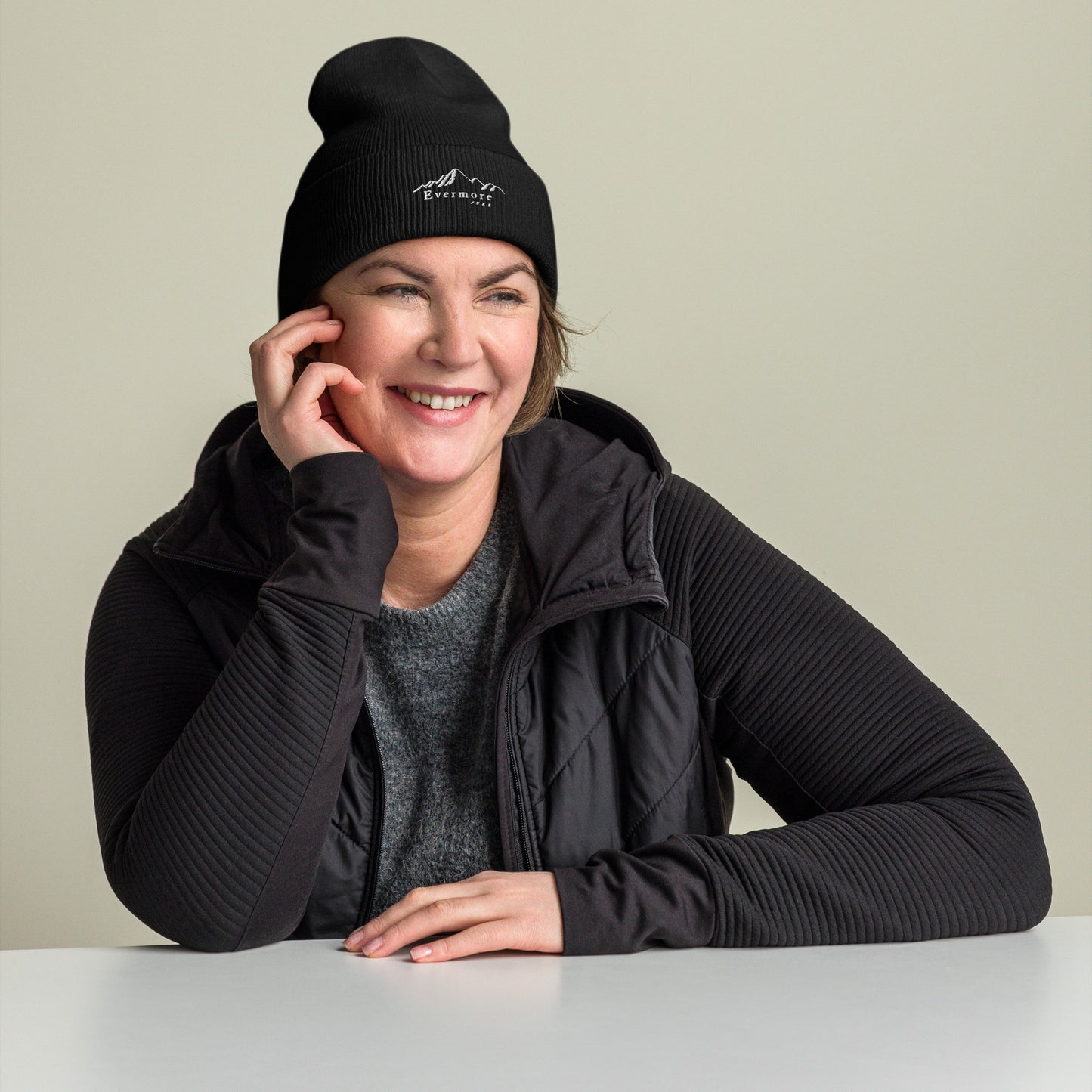 Evermore Coffee Embroidered Cuffed Beanie
