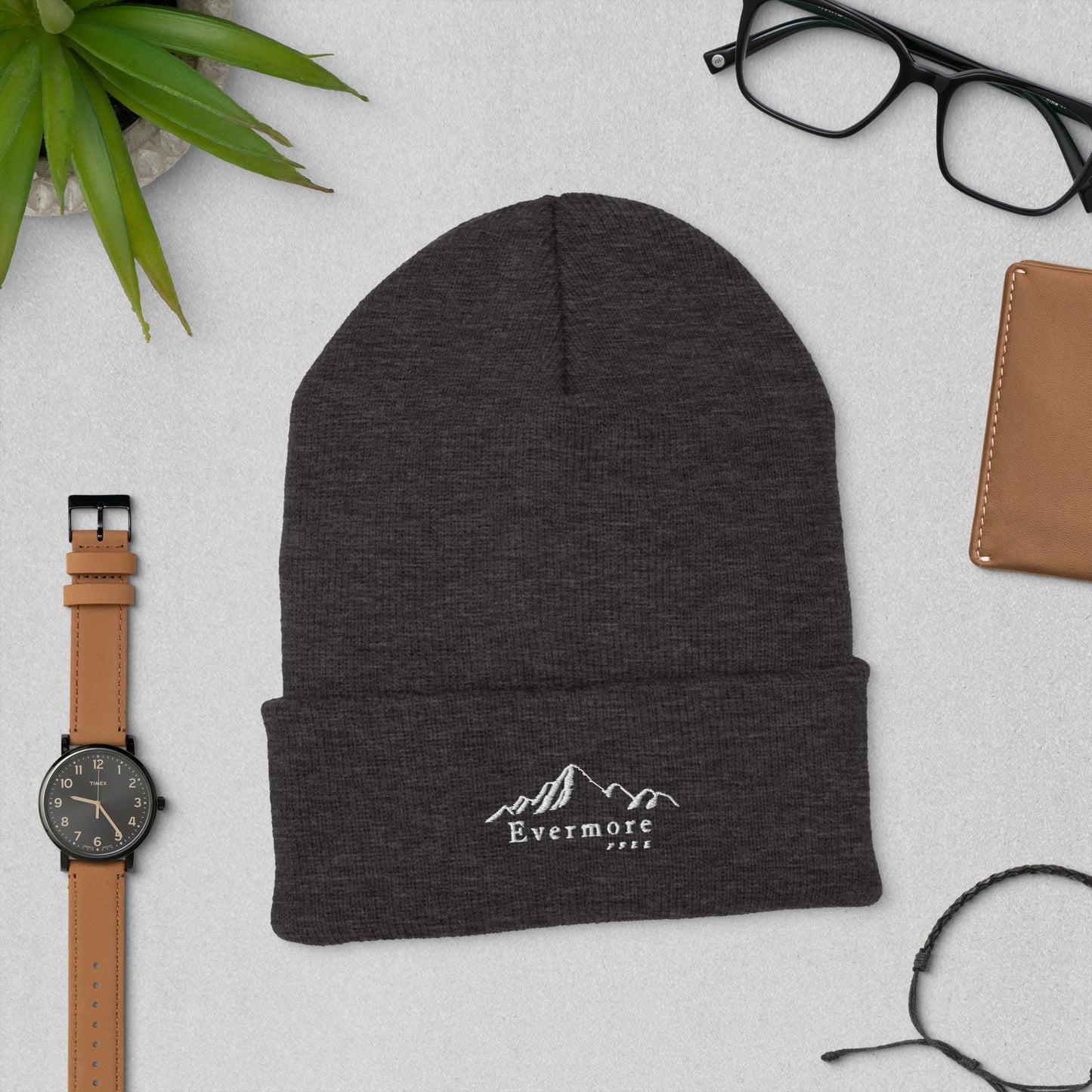 Evermore Coffee Embroidered Cuffed Beanie