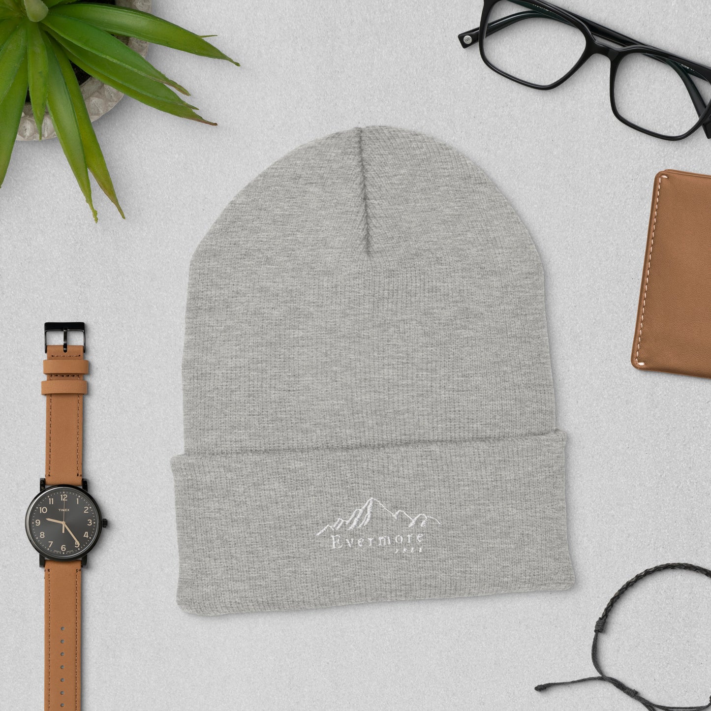 Evermore Coffee Embroidered Cuffed Beanie