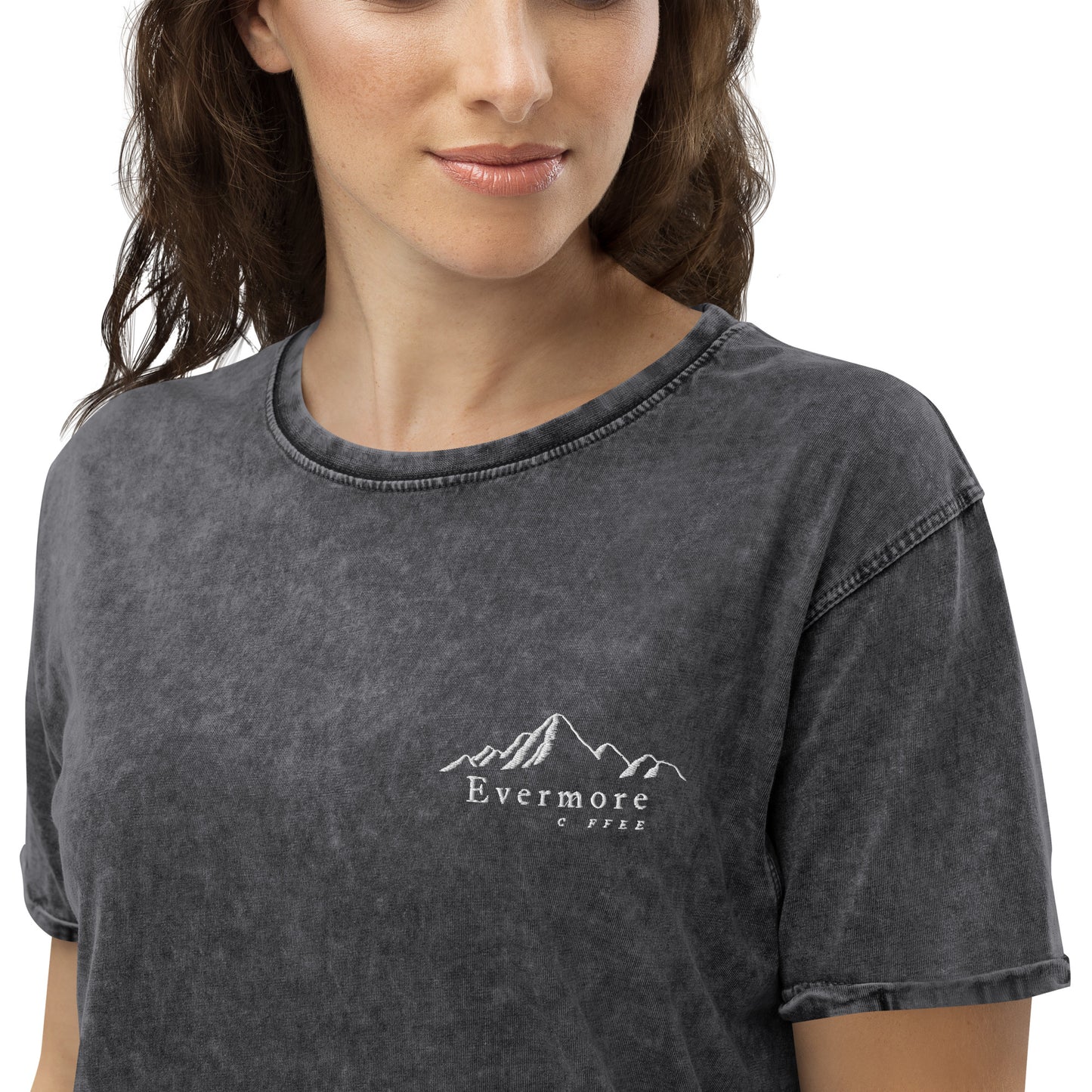 Embroidered Evermore Coffee Denim T-Shirt