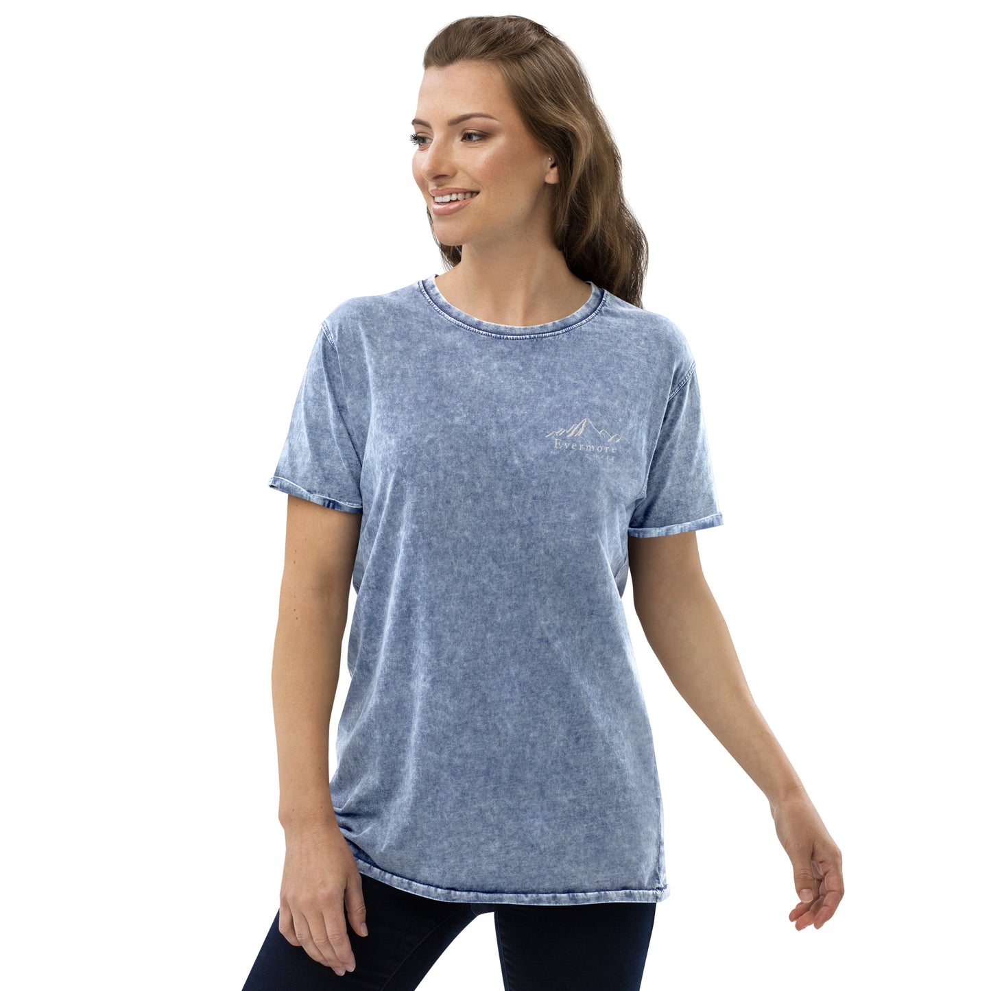 Embroidered Evermore Coffee Denim T-Shirt