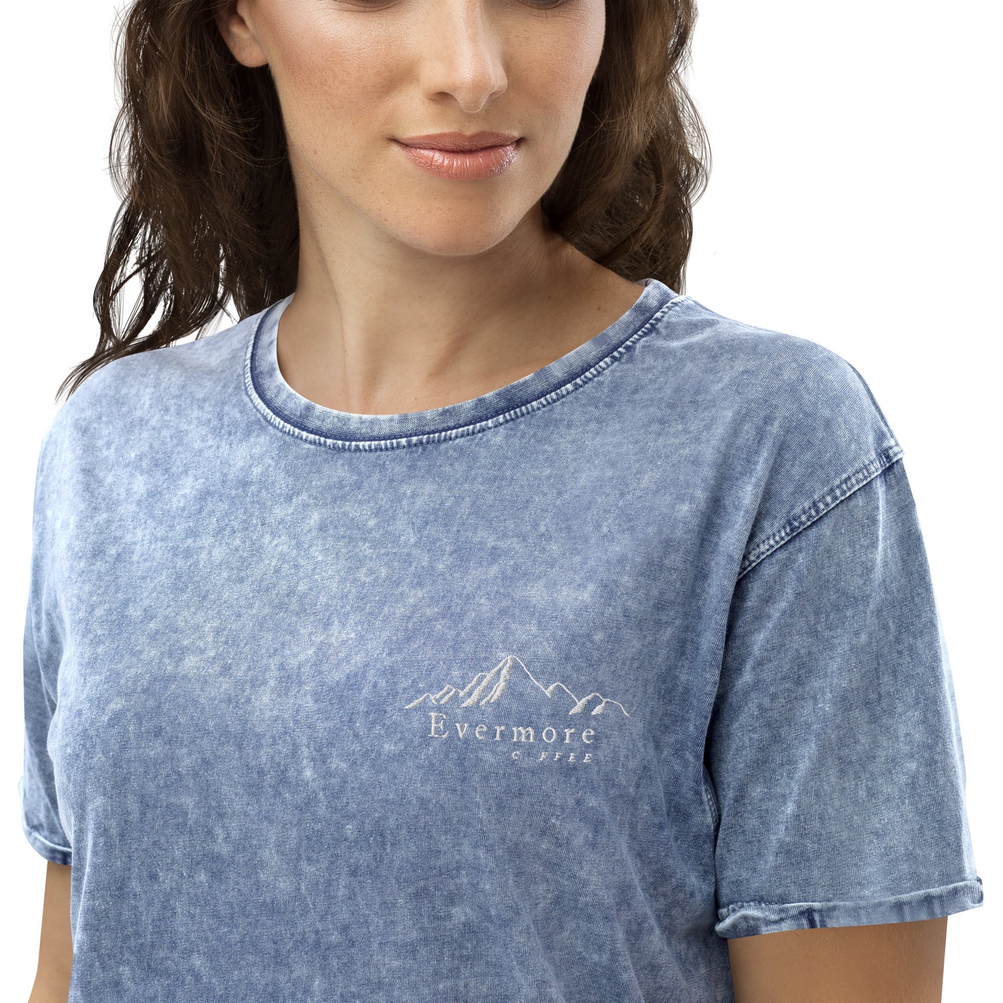 Embroidered Evermore Coffee Denim T-Shirt
