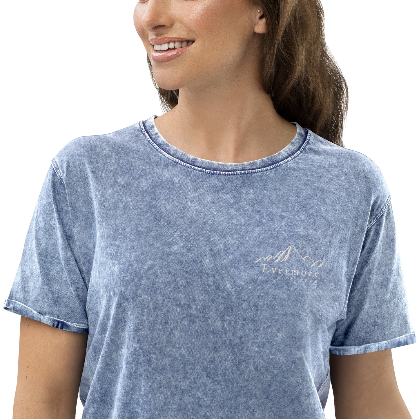 Embroidered Evermore Coffee Denim T-Shirt
