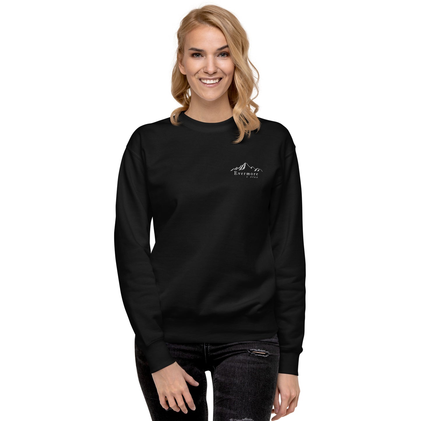 Evermore Coffee Embroidered Unisex Crew Neck Sweatshirt