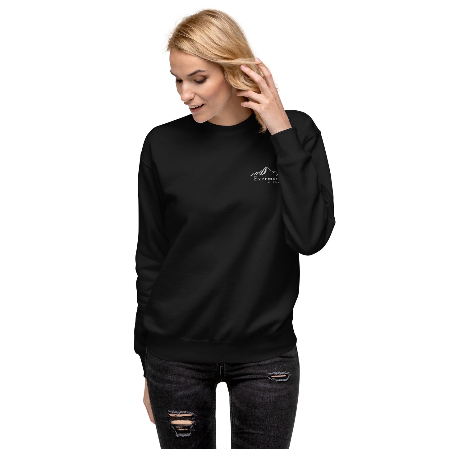Evermore Coffee Embroidered Unisex Crew Neck Sweatshirt