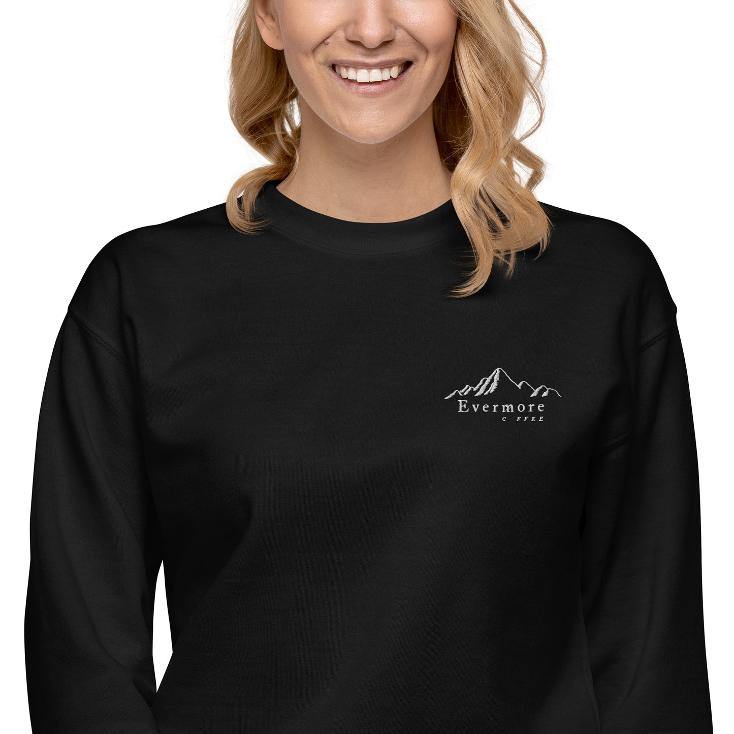 Evermore Coffee Embroidered Unisex Crew Neck Sweatshirt