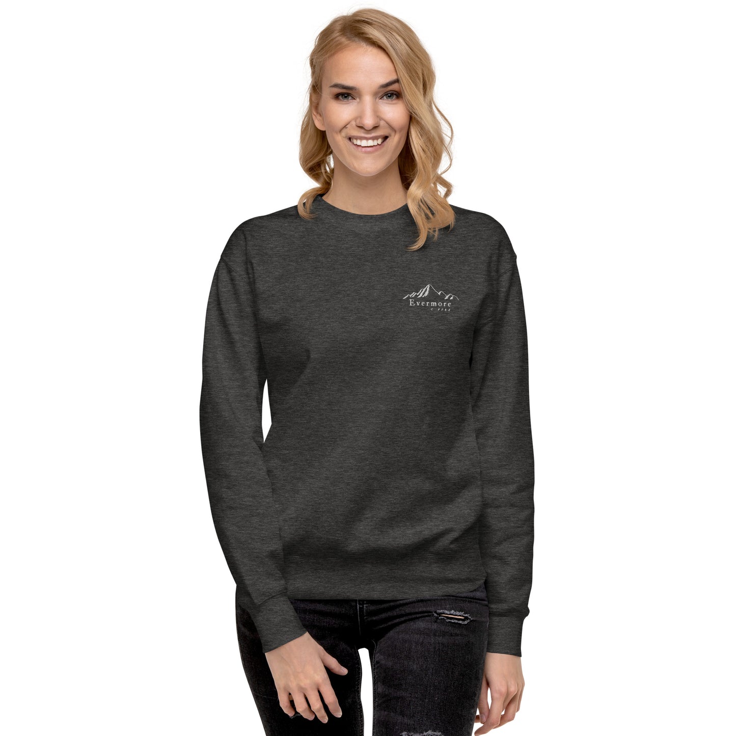 Evermore Coffee Embroidered Unisex Crew Neck Sweatshirt