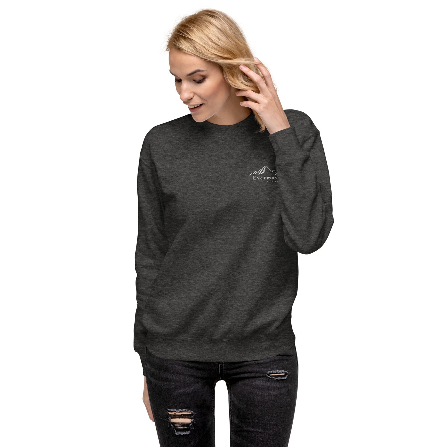 Evermore Coffee Embroidered Unisex Crew Neck Sweatshirt