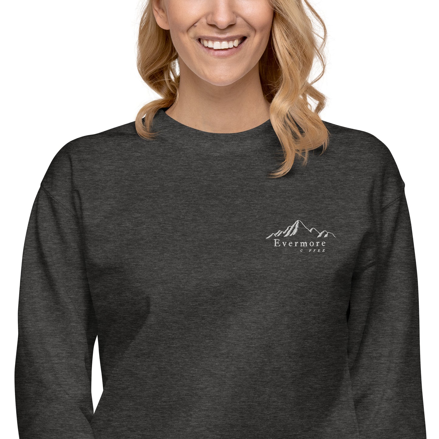 Evermore Coffee Embroidered Unisex Crew Neck Sweatshirt