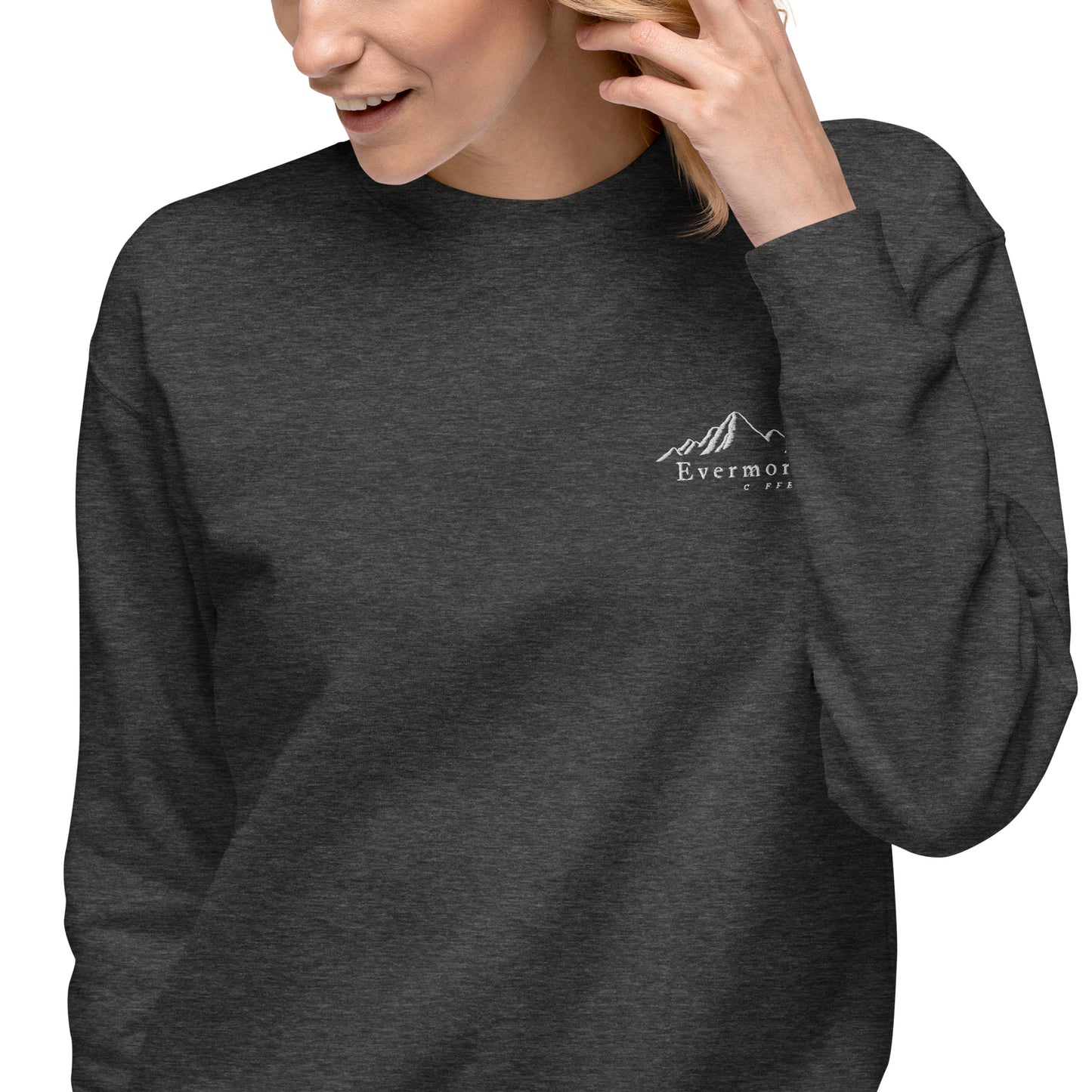 Evermore Coffee Embroidered Unisex Crew Neck Sweatshirt