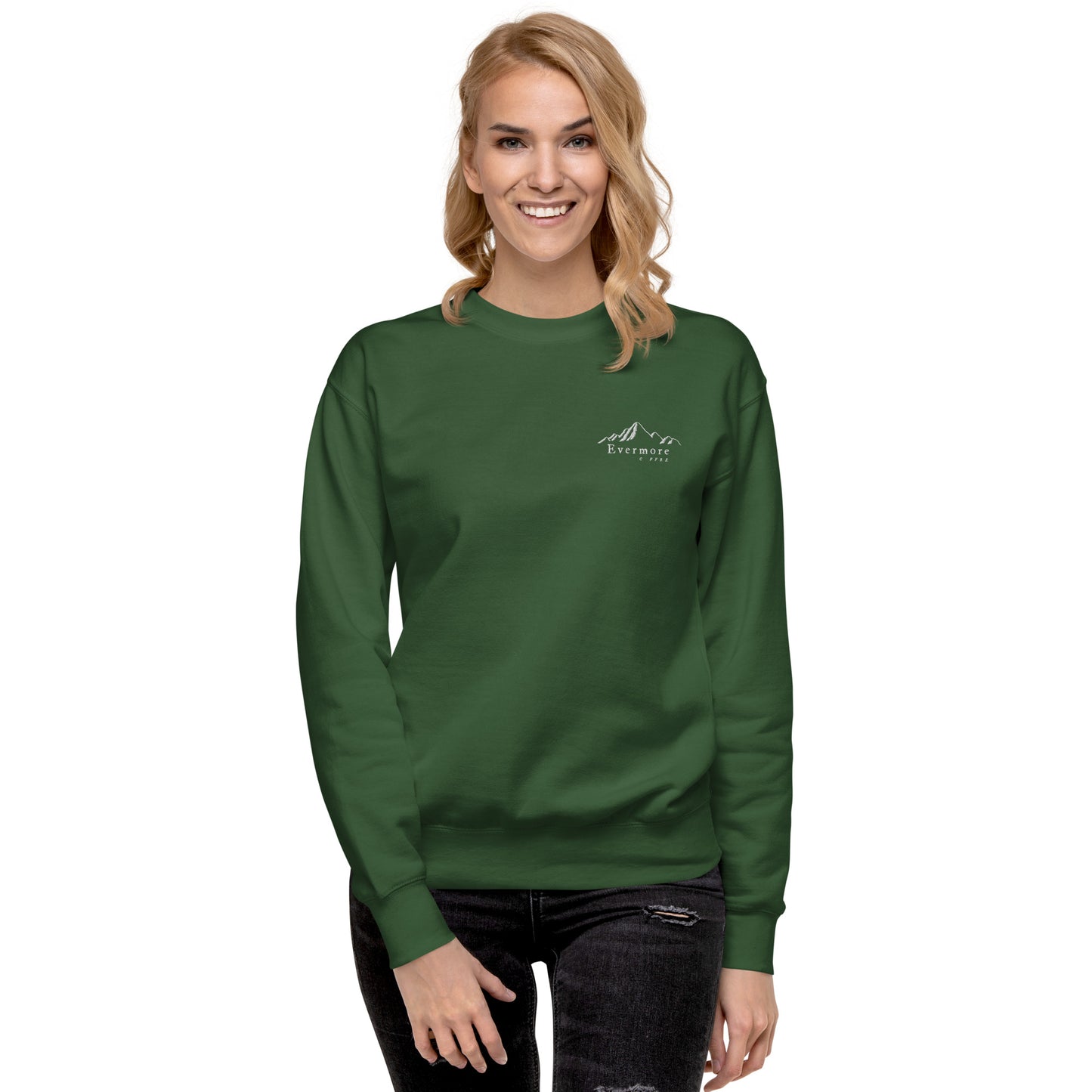 Evermore Coffee Embroidered Unisex Crew Neck Sweatshirt