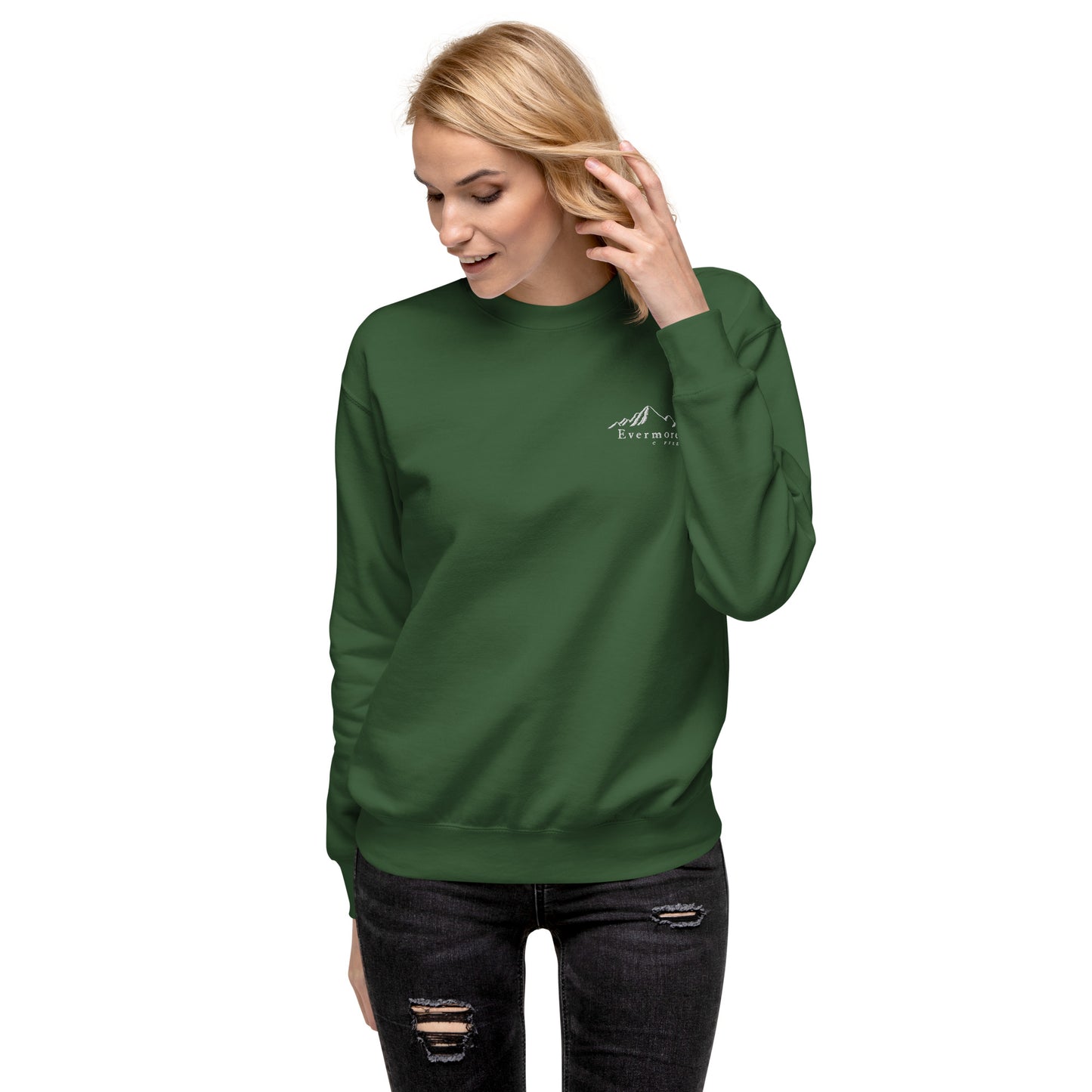 Evermore Coffee Embroidered Unisex Crew Neck Sweatshirt