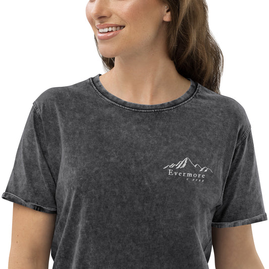 Embroidered Evermore Coffee Denim T-Shirt