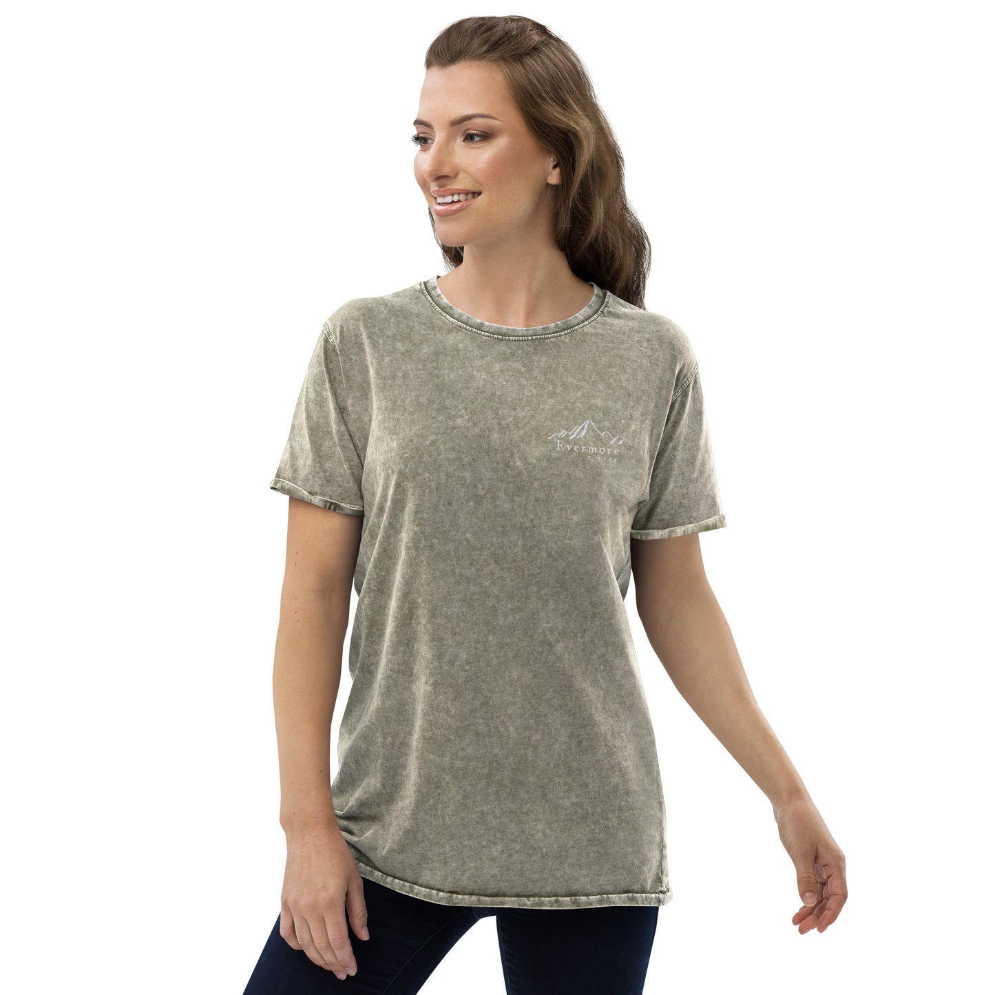 Embroidered Evermore Coffee Denim T-Shirt
