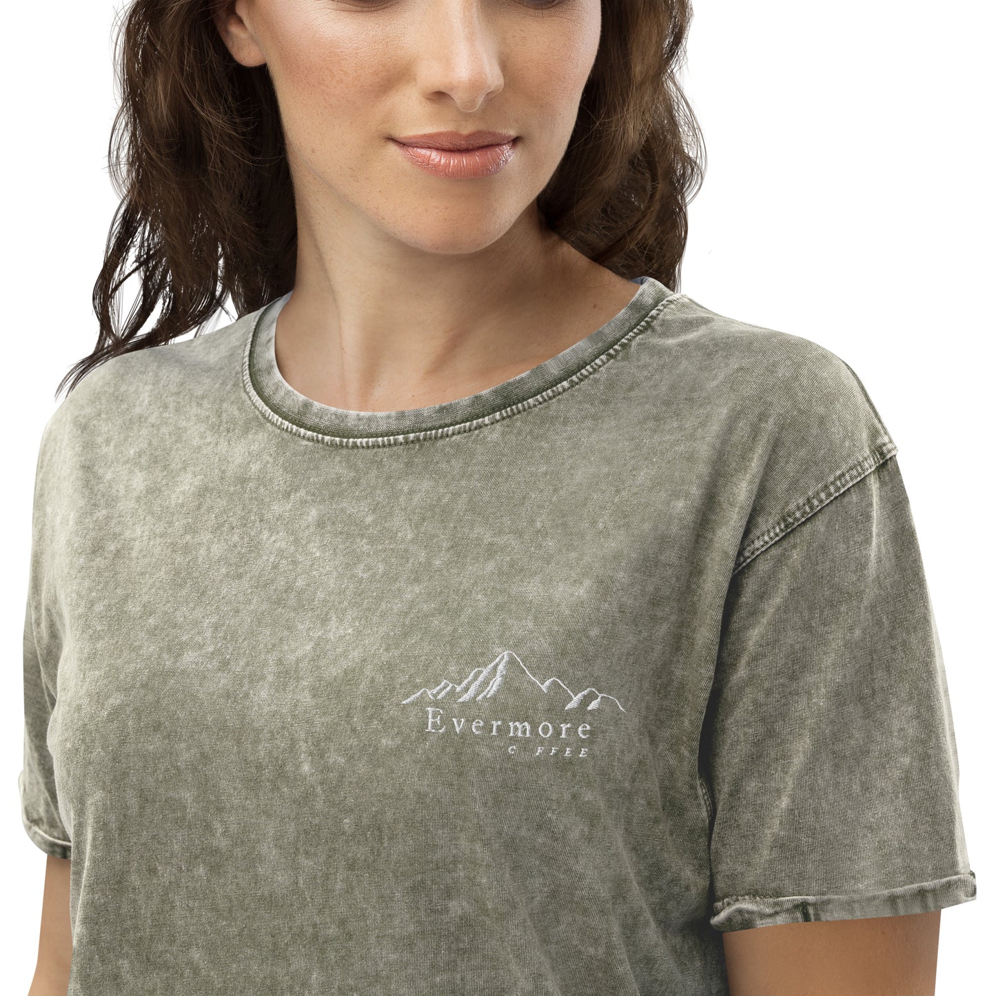 Embroidered Evermore Coffee Denim T-Shirt