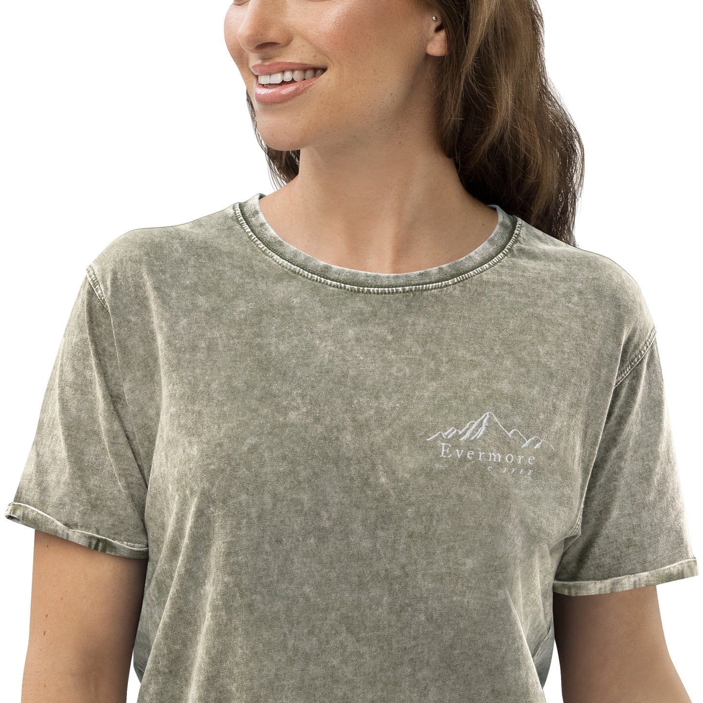 Embroidered Evermore Coffee Denim T-Shirt
