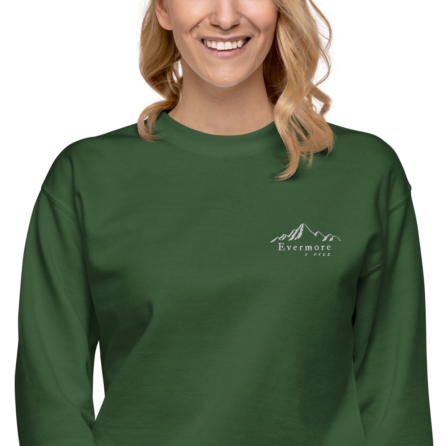 Evermore Coffee Embroidered Unisex Crew Neck Sweatshirt