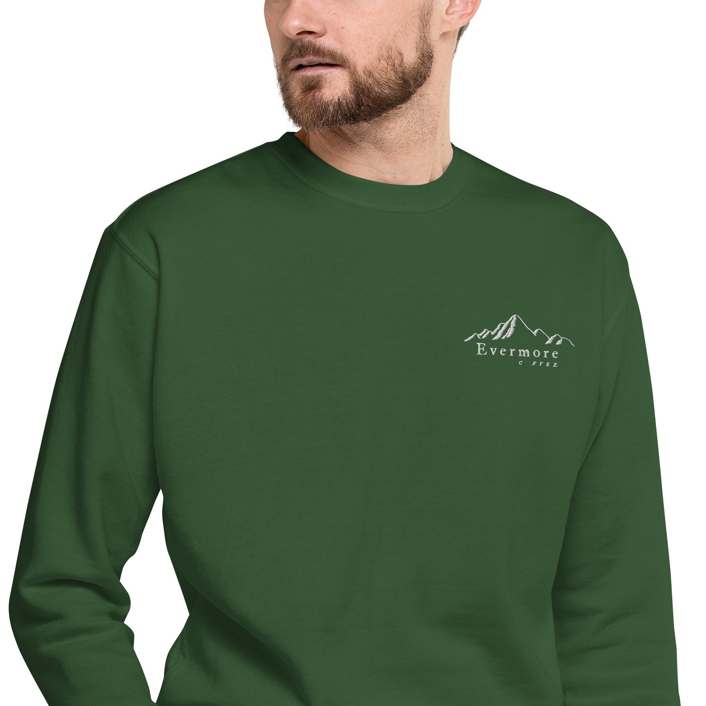 Evermore Coffee Embroidered Unisex Crew Neck Sweatshirt